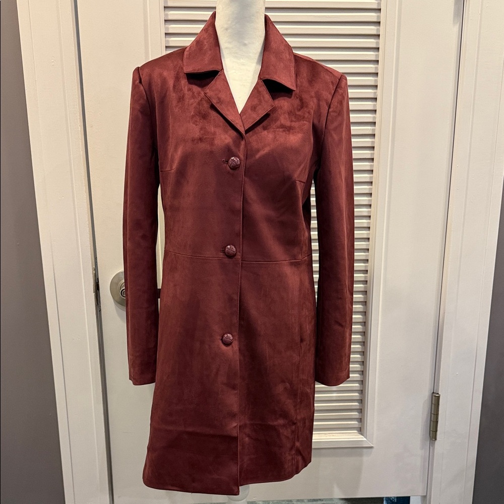 Tyler Boe Deep Red Ultra Suede Trench Coat